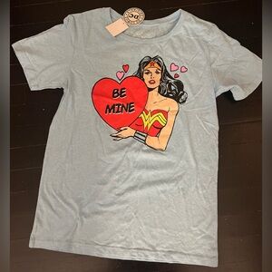 New Wonder Woman DC Comics Blue ‘Be Mine' Valentine Graphic Tee. Size Medium